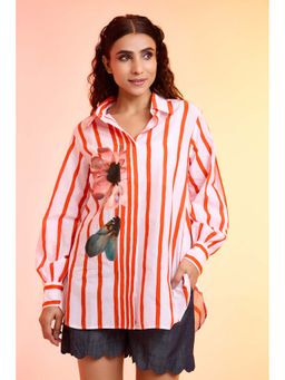 Haus of Handmade - Stripes Printed Red Cotton Shirt