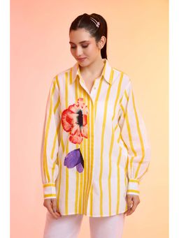 Haus of Handmade - Stripes Printed Yellow Cotton Shirt