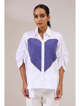 Haus of Handmade - White Plum Heart Cotton Sequined Shirt