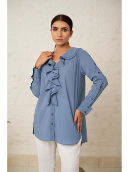 Haus of Handmade - Blue Ruffle Poly Georgette Shirt