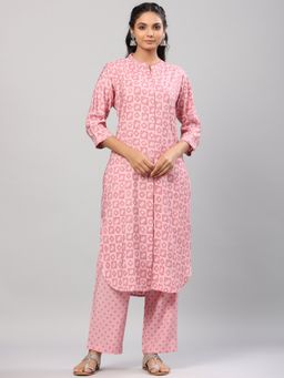 Do Dhaage - Geometric Print Pink Kurta (Set of 2)