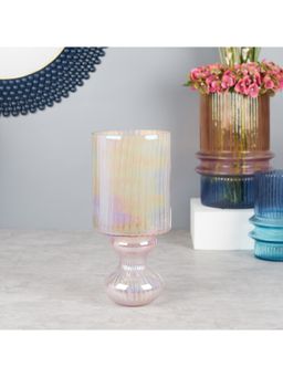 HomeTown - Phiona Glass Fluted Handcrafted Hurricane 33 Cm in Blush Colour