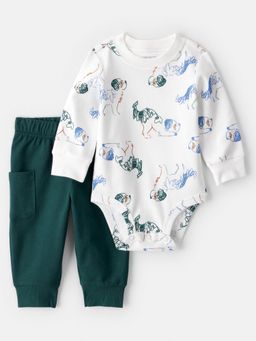 Carter's - Baby Boy Dog Print Bodysuit & Pant - White/Green