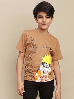 Kidsville - Official Naruto Brown Printed Regular Fit T-shirt