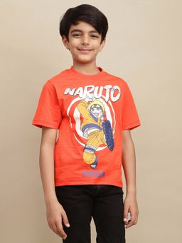 Kidsville - Official Naruto Orange Printed Regular Fit T-shirt