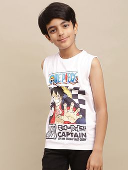 Kidsville - Official One Piece White Printed Sleeveless T-shirt