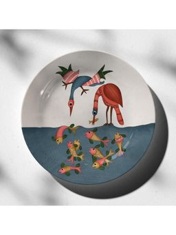ARTCREST - Colorful Crane and Flamingo Fishing 10-Inch Ceramic Wall Plate with Stand & Hook