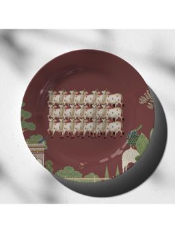 ARTCREST - Pichwai Cow 10-Inch Ceramic Wall Plate with Stand & Hook