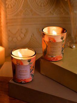 Tayhaa - Vanilla, Lily & Jasmine Blossom Scented Candle with Jan (Pack of 2)