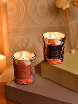 Tayhaa - Sweet Rose & Sea Salt Breeze Premium Scented Candle with Jar (Pack of 2)