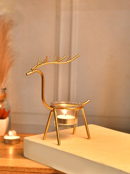 Tayhaa Golden Reindeer Tealight Candle Holder