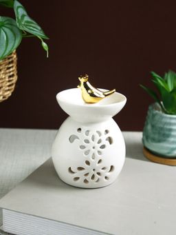 Tayhaa - Golden Bird White Ceramic Tealight Holder