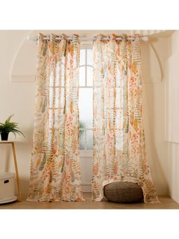 Story@Home - Polyester Door Curtain 7 Feet Long, Cream & Blue, Floral