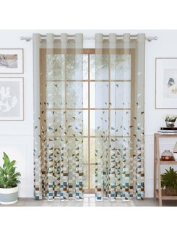 Story@Home - Polyester 7 Feet Long, Blue & Ivory, Geometric Door Curtain