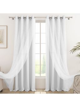 Story@Home - 300 Gsm Faux Silk Dual-Layer Blackout & Sheer 7 Ft Door Curtain White