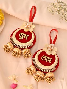 AAPNO RAJASTHAN - Shubh Labh Door Hanging In Velvet & Floral Design Festive Decor Charm (Pack of 2)