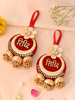 AAPNO RAJASTHAN - Siddhi Riddhi Door Hanging In Velvet & Floral Design Decor Charm (Pack of 2)