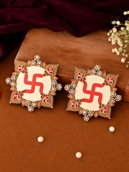 AAPNO RAJASTHAN - Swastik Design Decorative Hanging Intricate Beaded Wall Ornament (Pack of 2)