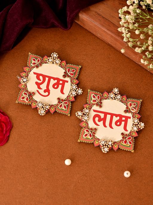 AAPNO RAJASTHAN Shubh Labh Design Decorative Hanging Intricate Beaded Wall Ornament (Pack of 2)