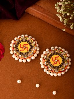 AAPNO RAJASTHAN - Pearl-Embellished Swastik Wall Decor Auspicious Festive Accent (Pack of 2)