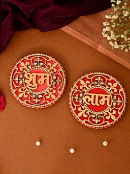 AAPNO RAJASTHAN - Laser-Cut Shubh Labh Pair with Kundan Detailing Ethnic Wall Art (Pack of 2)