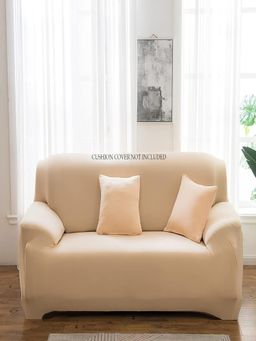 House of Quirk - Double Seater Sofa Cover For Couch Flexible 140 Gsm Sofa Slipcover - Beige