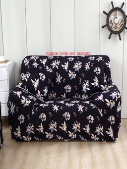 House of Quirk - Double Seater Sofa Cover For Couch Flexible 140 Gsm Sofa Slipcover - Black Flower