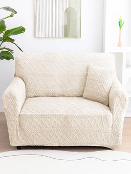 House of Quirk - Double Seater Sofa Cover For Couch Flexible 140 Gsm Sofa Slipcover - Beige