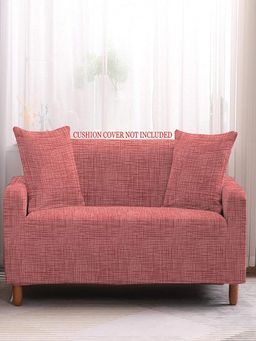 House of Quirk - Double Seater Sofa Cover For Couch Flexible Sofa Slipcover - Khadi Pink