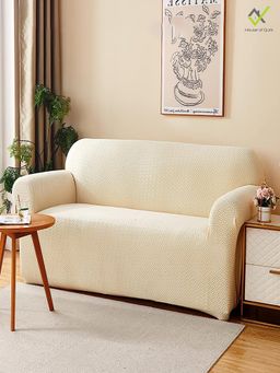 House of Quirk - Double Seater Sofa Cover For Couch Flexible 140 Gsm Sofa Slipcover - Cream