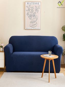 House of Quirk - Double Seater Sofa Cover For Couch Flexible 140 Gsm Sofa Slipcover - Navy Blue