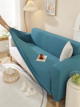 House of Quirk - Double Seater Sofa Cover For Couch Flexible 140 Gsm Sofa Slipcover - Teal Blue