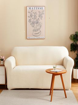 House of Quirk - Double Seater Sofa Cover For Couch Flexible 140 Gsm Sofa Slipcover - White
