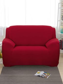 House of Quirk - Double Seater Sofa Cover For Couch Flexible Sofa Slipcover - Wine