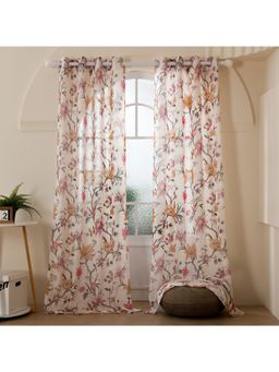 Story@Home - Polyester Semi Long Door Curtain 8 Feet Long, Cream & Purple, Floral (8 Feet)