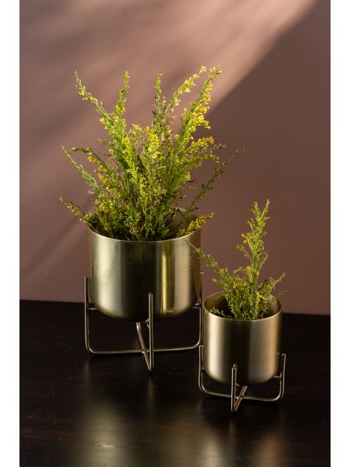 SG Home Luxe Golden Planter with Stand - Small and Large (Set Of 2)