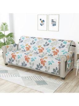 Story@Home - Leaf Print 4-Seater Sofa Cover (White & Grey)