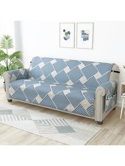 Story@Home - Geometric & Stripes 4-Seater Sofa Cover (Greyish Blue)