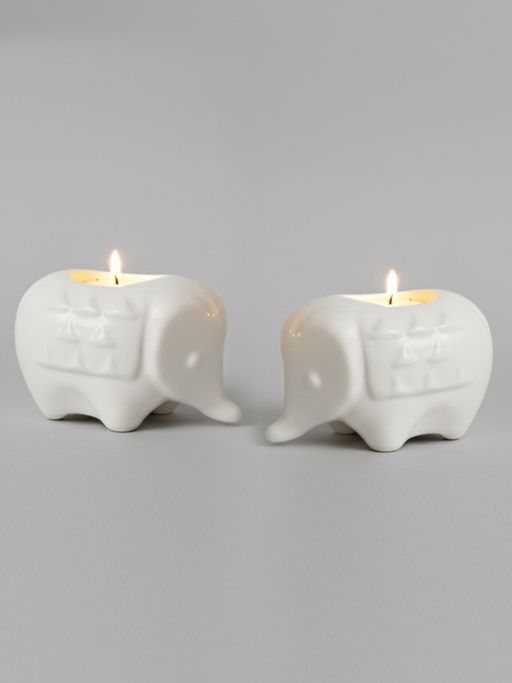 BODHI HOUSE Handcrafted Elephant Diya Tealight Candle Holder White (Pack of 2)