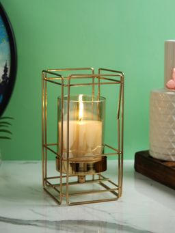Tayhaa - Gold Metal Geometric Glass Candle Holder