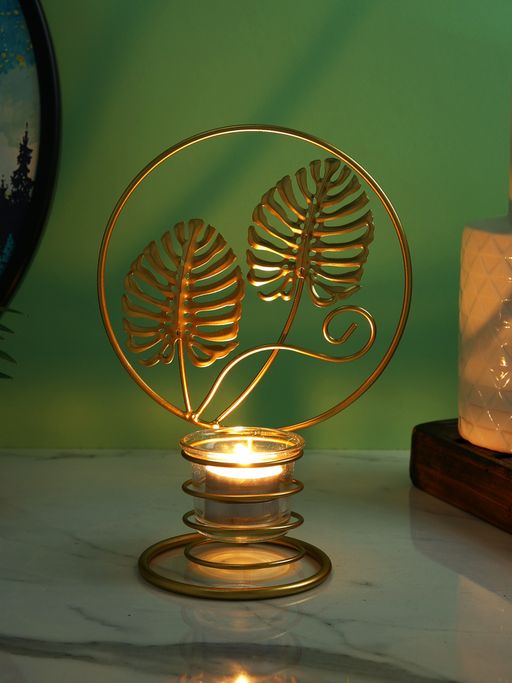 Tayhaa Golden Leaf Circle Tealight Holder