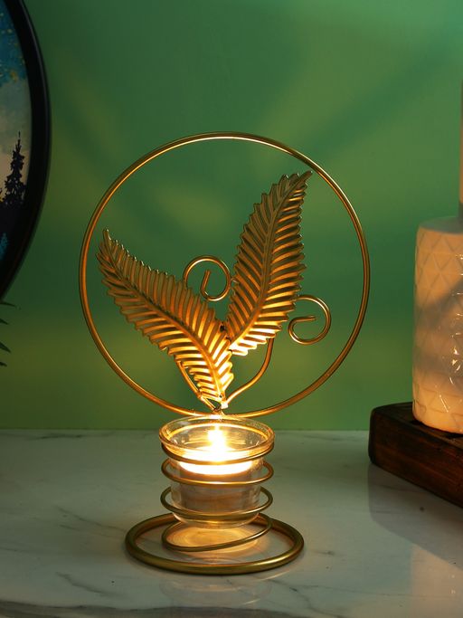Tayhaa Circle Golden Leaves Tealight Holder