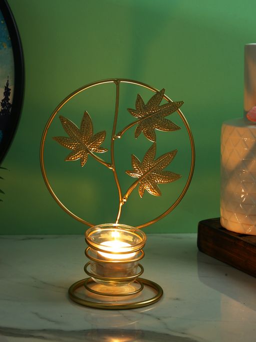 Tayhaa Circle Golden Autum Leaves Tealight Holder