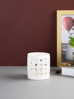 Tayhaa - White Ceramic Cutwork Tealight Holder