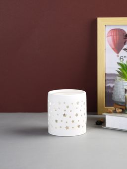 Tayhaa - White Ceramic Tealight Holder with Geometric Cutout