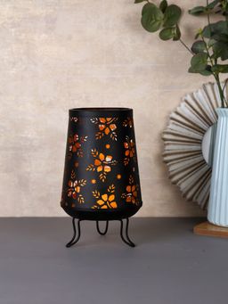 Tayhaa - Black & Gold Metal Floral Cutout Table Lantern