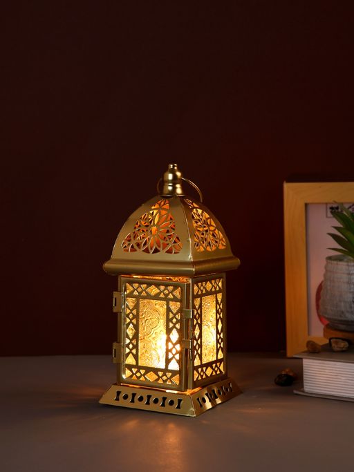 Tayhaa Gold Metal Lantern with Glass Panels