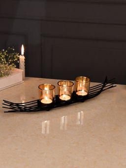Tayhaa - Amber Glass Trio Tealight Holder