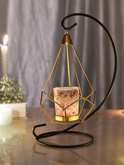 Tayhaa - Hanging Geometric Tealight Holder with Floral Glass