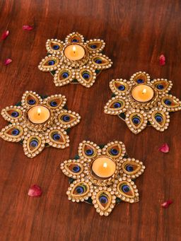 AAPNO RAJASTHAN - Traditional Rajasthani Peacock Motif Tea Lights (Pack of 4)